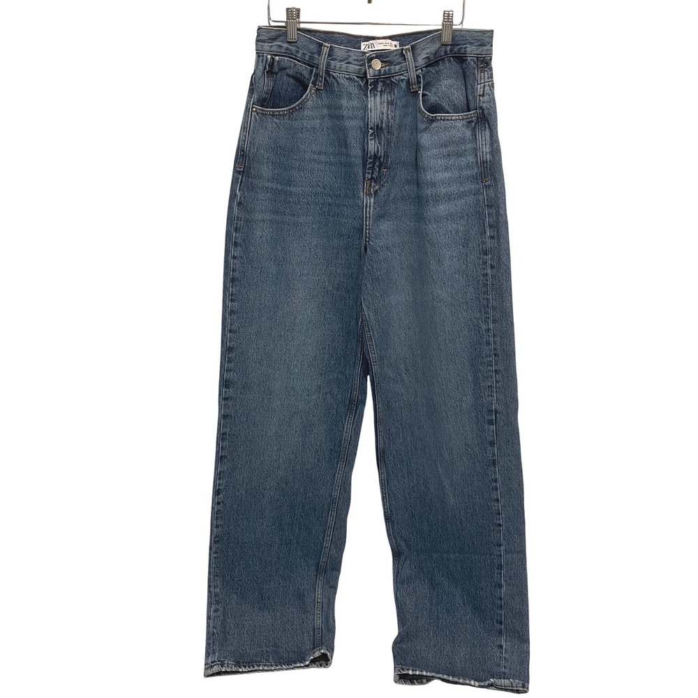 Zara Women's Jeans Size 10 Blue Denim Wide Leg High Waist Casual - Picture 1 of 8